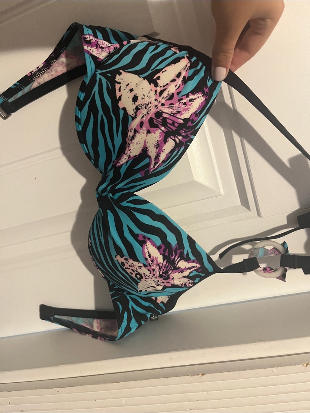 La Vie En Rose Aqua Turquoise and Black Striped Bikini top